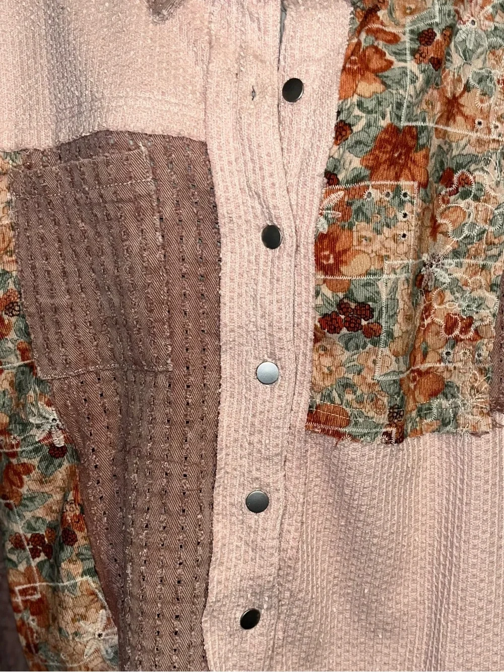 POL L Patchwork Floral Pink Button-Up Shacket - Picture 3 of 3